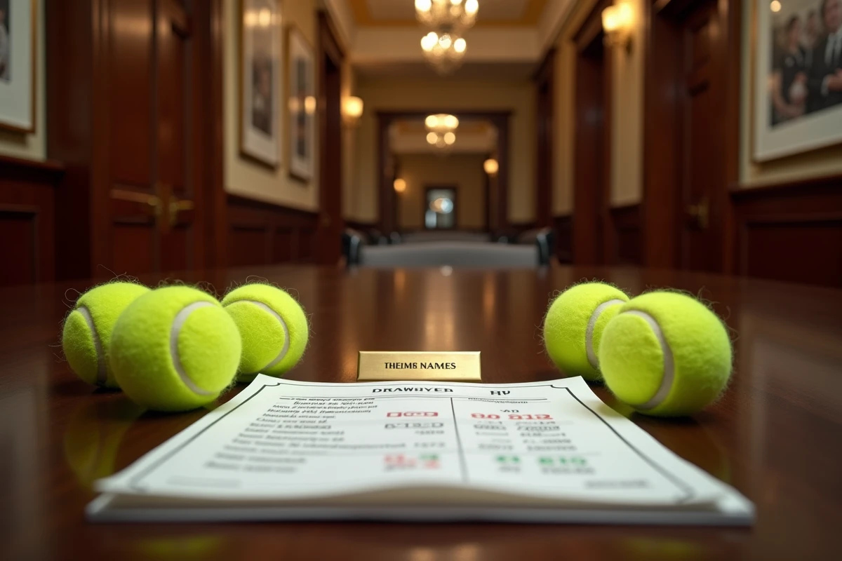 Balles de tennis officielles et feuille de tirage au sort d'un grand tournoi avec les dotations financières sur une table en bois
