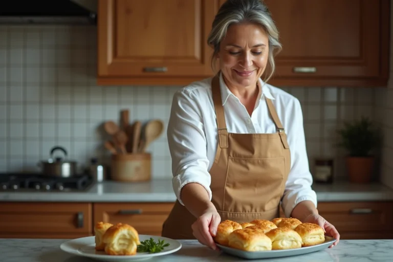 Femme en cuisine transférant une bouchée à la reine chaude