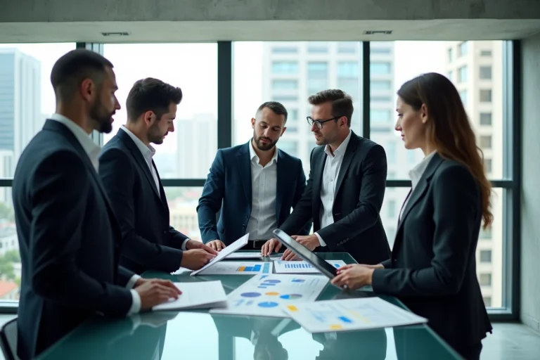 Groupe de professionnels en réunion dans un bureau moderne